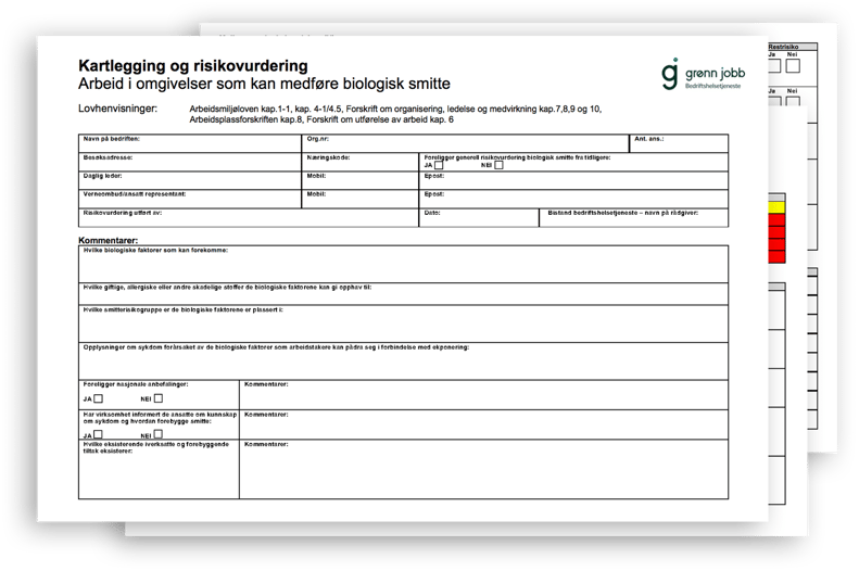 Last ned gratis skjema for risikovurdering: Smittefare | Grønn Jobb