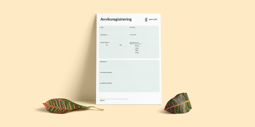 Last ned enkelt skjema for avviksregistering | Grønn Jobb
